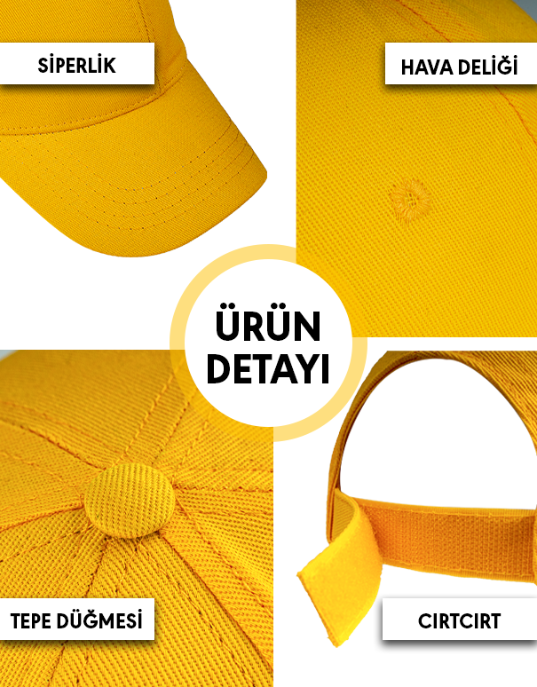 1. Kalite Gabardin Pamuklu Şapka - Sarı