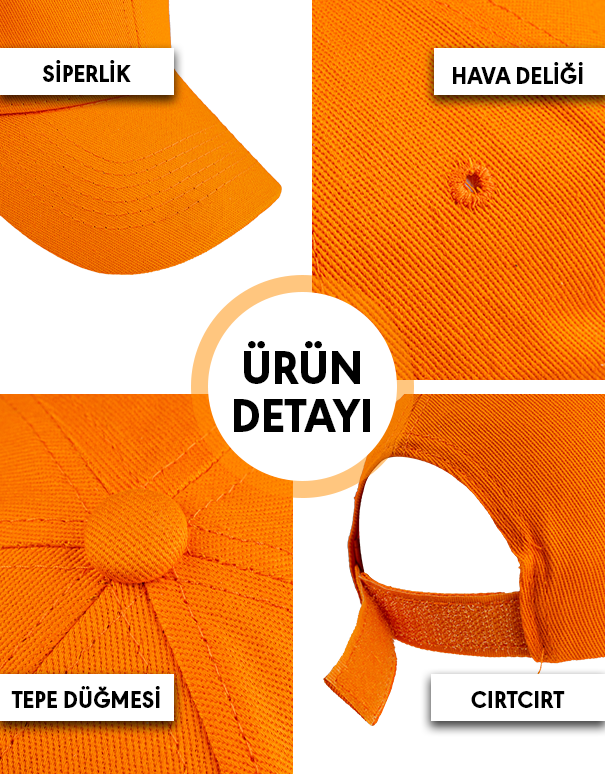 1. Kalite Gabardin Pamuklu Şapka - Turuncu (Özelleştirilebilir)