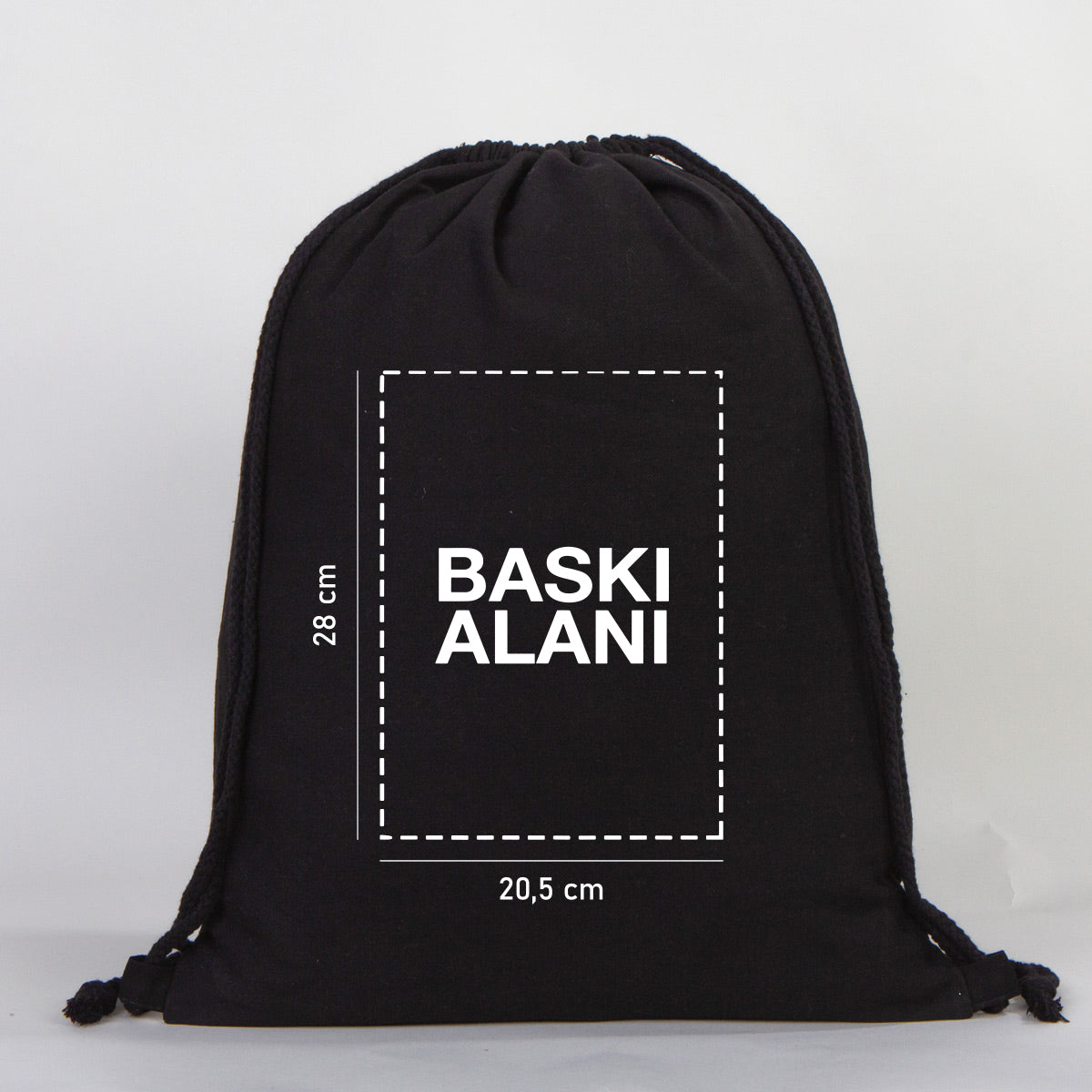 Gabardin Büzgülü Siyah Bez Sırt Çantası 40x50 cm (Özelleştirilebilir)