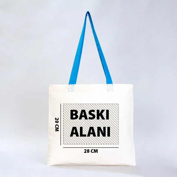 Gabardin Bez Çanta Turkuaz Kulp 40x35cm  (Özelleştirilebilir)