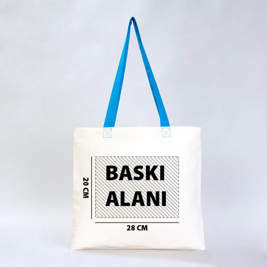 Gabardin Bez Çanta Turkuaz Kulp 40x35cm  (Özelleştirilebilir)