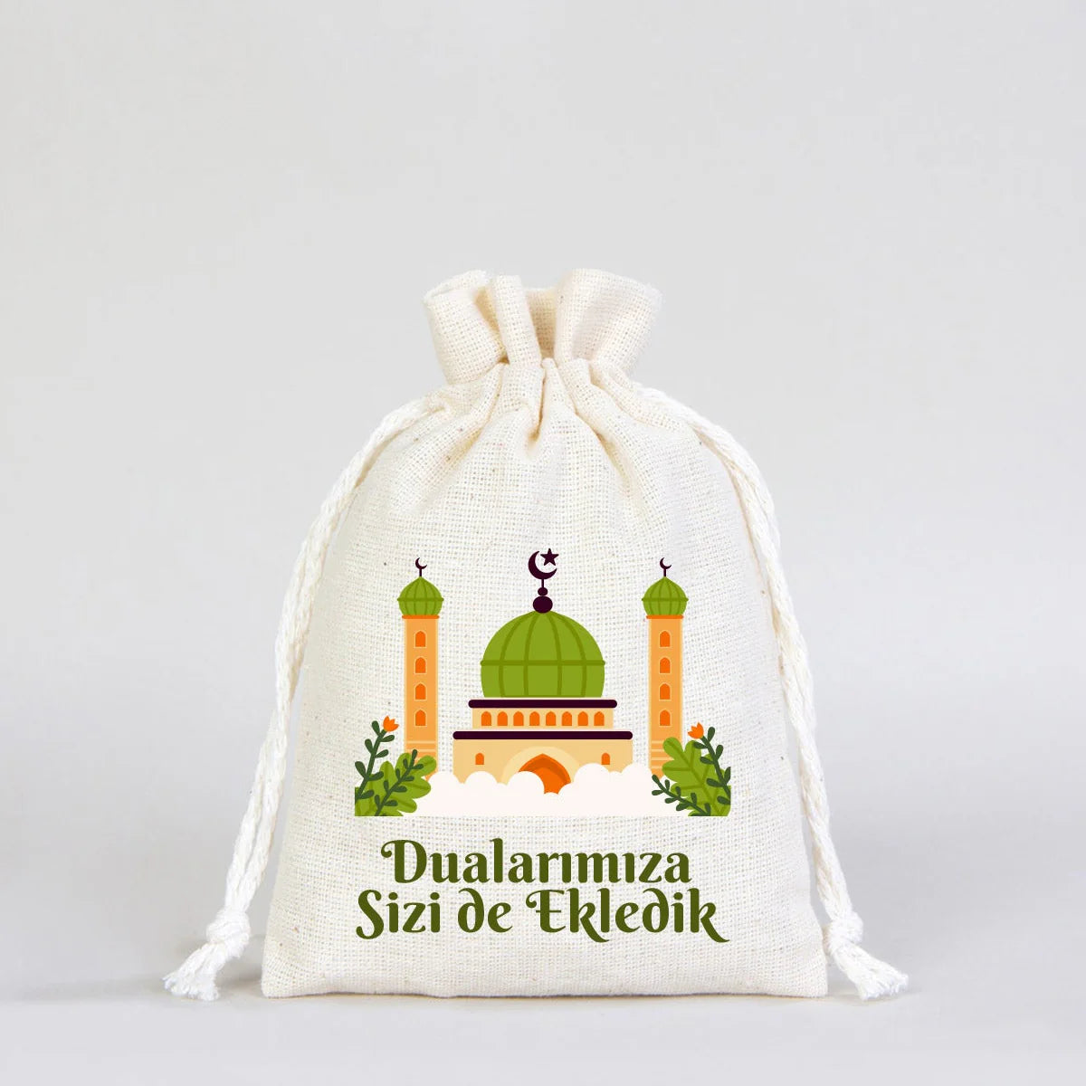Hac ve Umre Hediyelik Bez Kese | 10x14,5 cm Kabe-i Muazzama’dan Selam ve Dua ile - detay görünüm