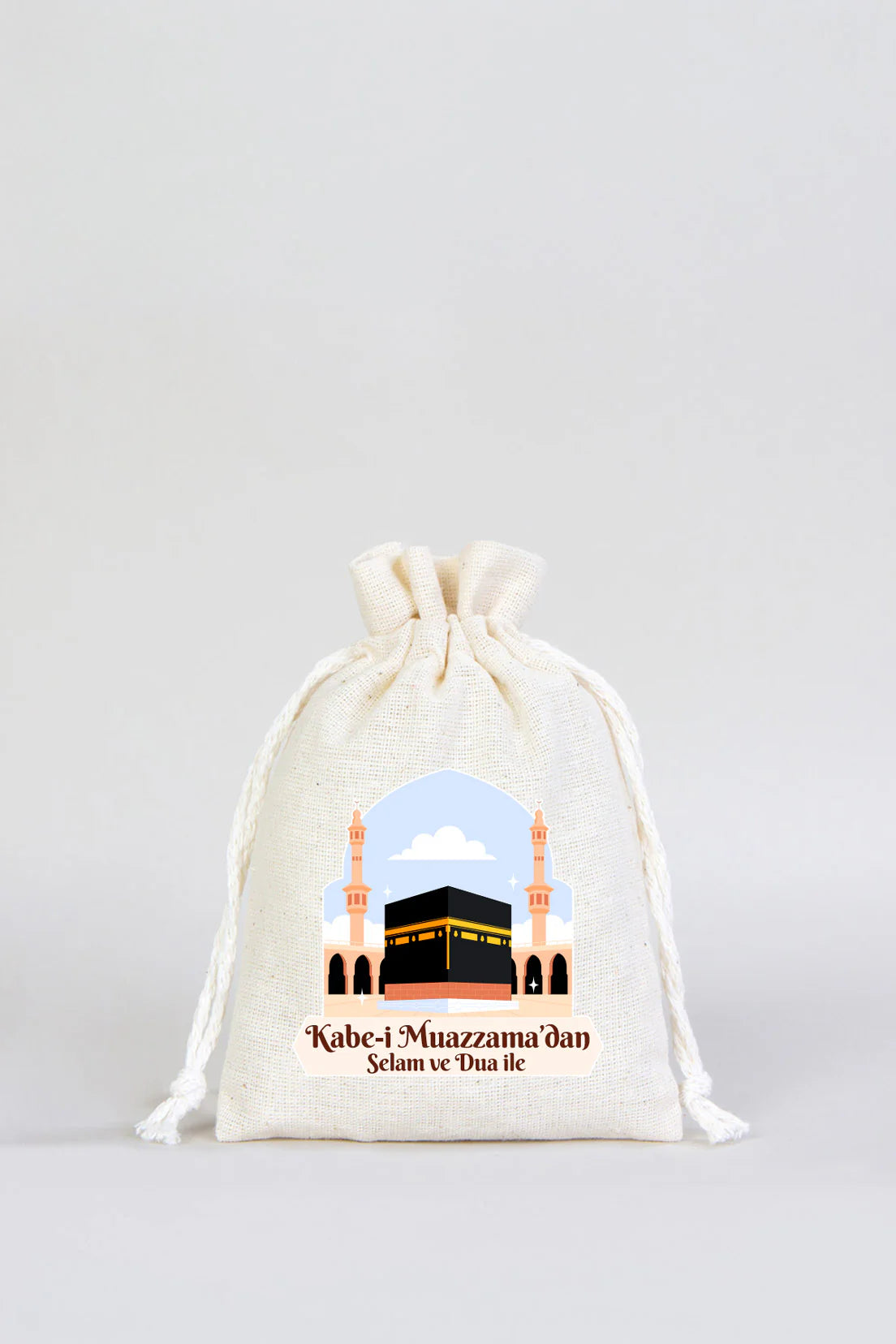 10x14,5 cm Dualarımıza Sizi de Ekledik | Hac ve Umre Hediyelik Bez Kese (Gündüz) - detay görünüm