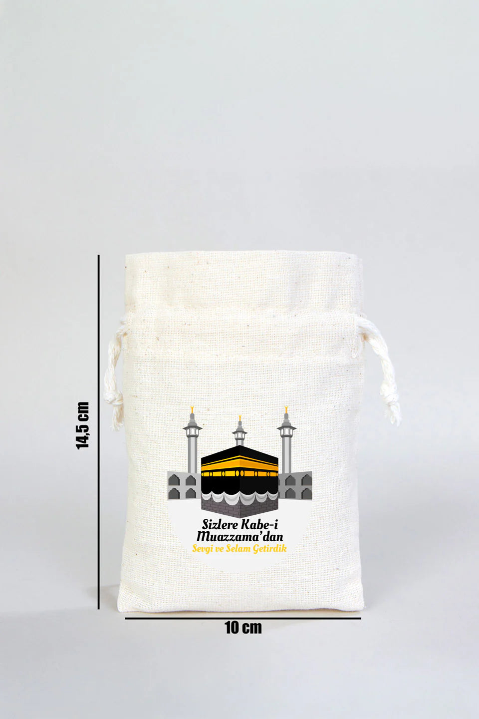 10x14,5 cm Kabe-i Muazzama’dan Selam ve Dua ile | Hac ve Umre Hediyelik Bez Kese - yakın çekim