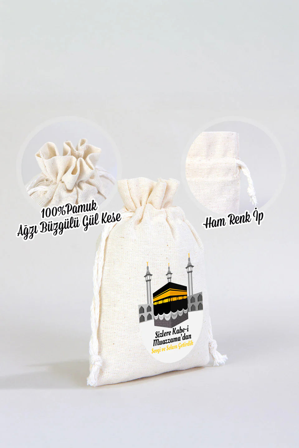 10x14,5 cm Kabe-i Muazzama’dan Selam ve Dua ile | Hac ve Umre Hediyelik Bez Kese - kullanım örneği