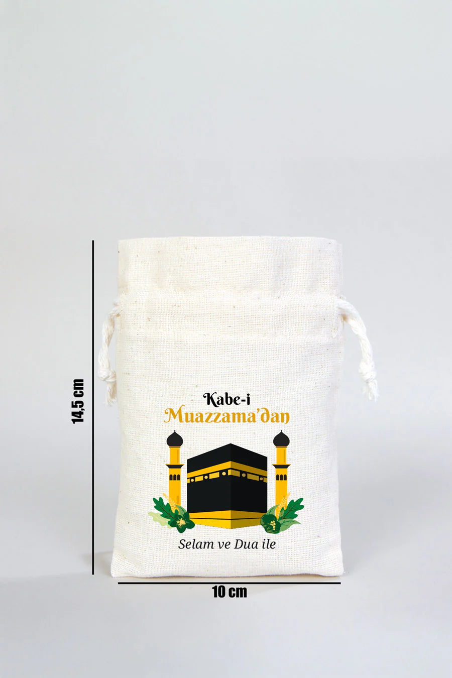 10x14,5 cm Dualarımıza Sizi de Ekledik | Hac ve Umre Hediyelik Bez Kese - yakın çekim
