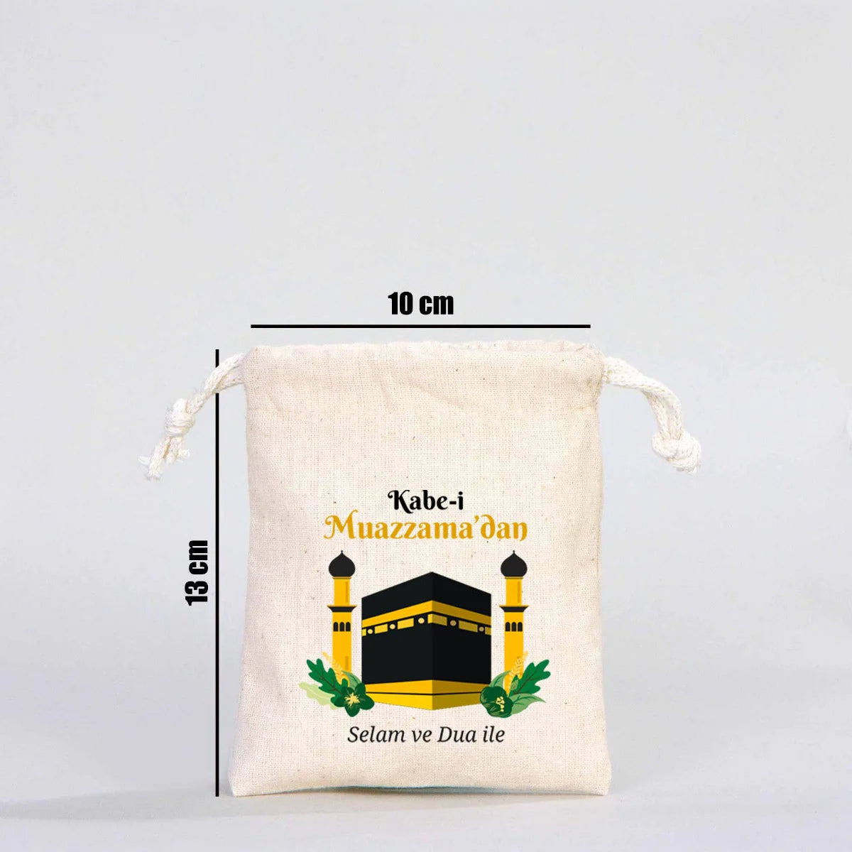 10x13 cm Kabe-i Muazzama’dan Selam ve Dua ile | Hac ve Umre Hediyelik Bez Kese - yakın çekim