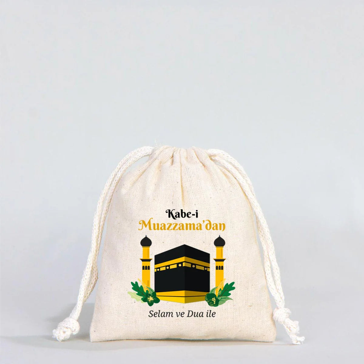 10x13 cm Kabe-i Muazzama’dan Selam ve Dua ile | Hac ve Umre Hediyelik Bez Kese - detay görünüm
