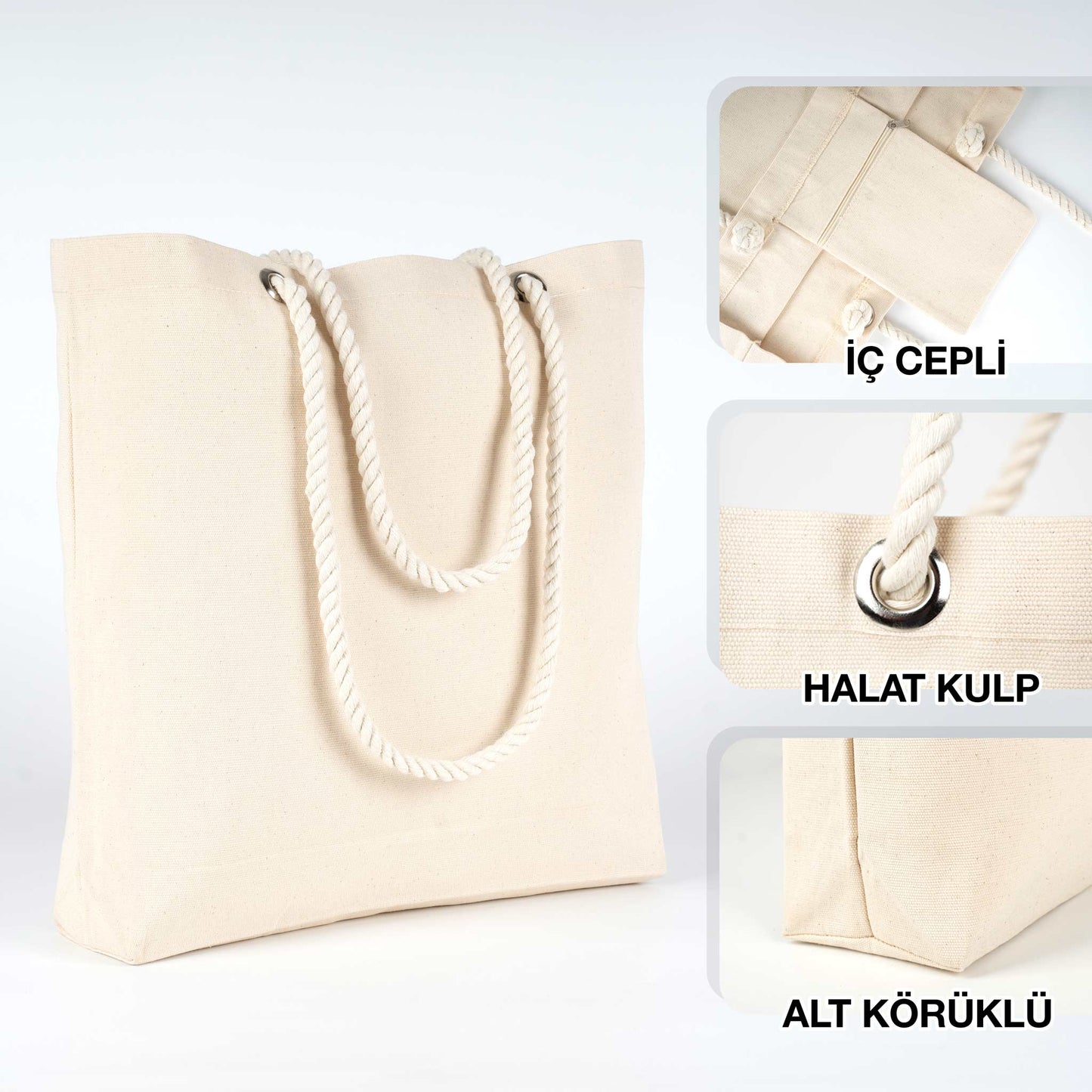 Kanvas Plaj Çantası - Halat Kulplu