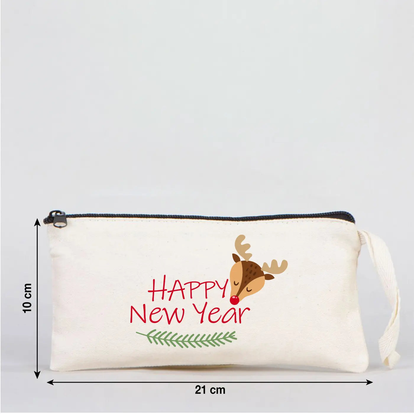 Yılbaşı Baskılı Bez Kalemlik & Makyaj Çantası 21x10 cm (Özelleştirilebilir)