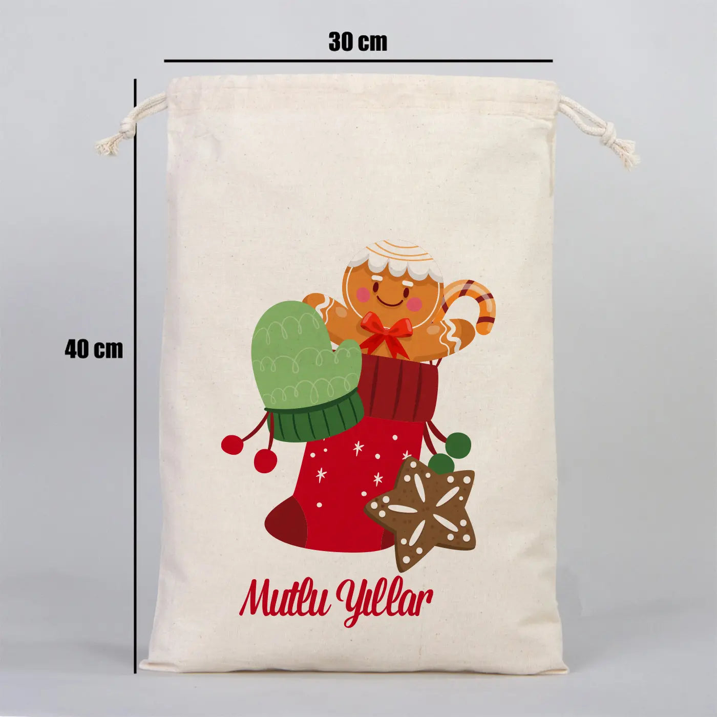 Yılbaşı Özel Desenli Bez Kese 30 x 40 cm (Özelleştirebilir)