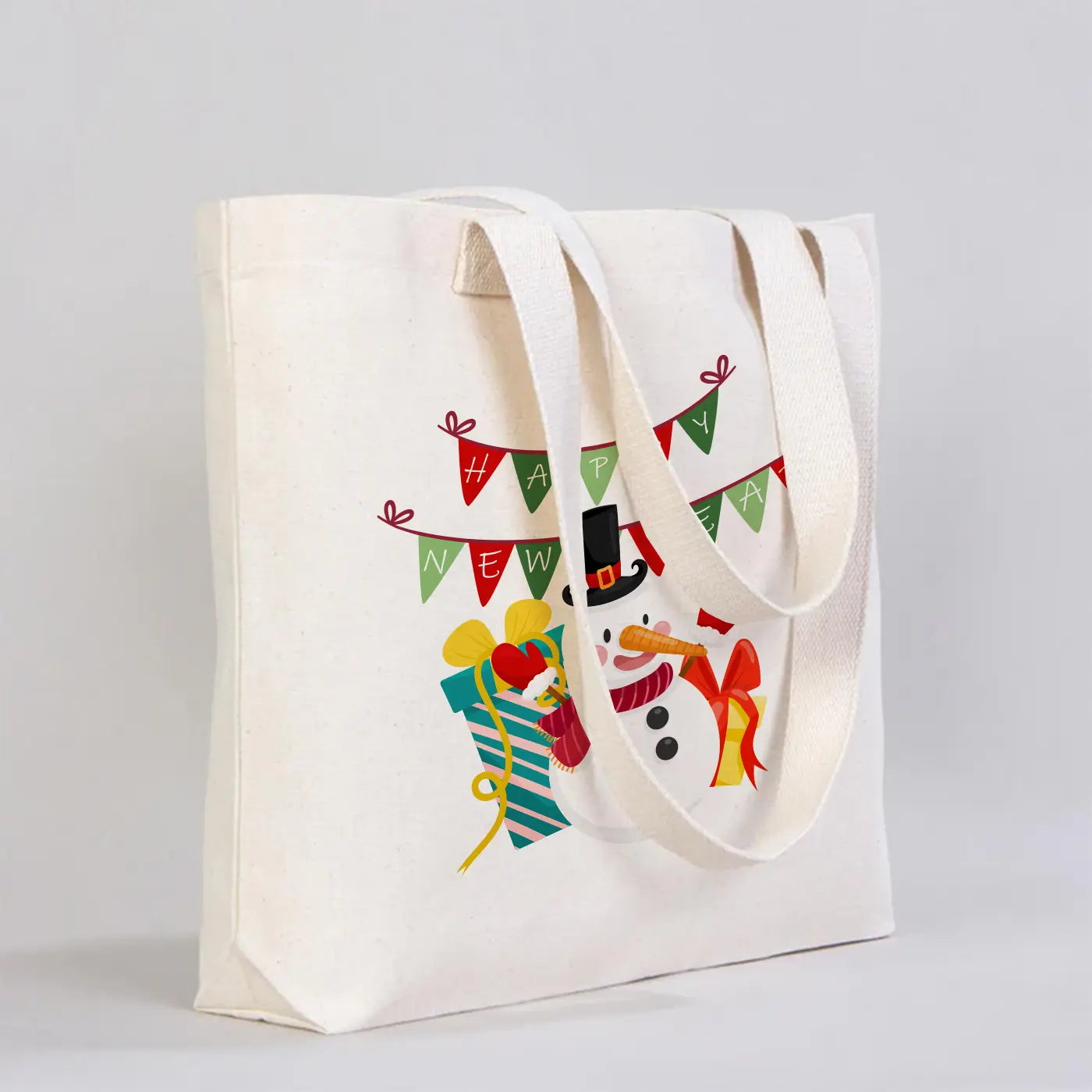 Yeniyıl Baskılı Modern Kanvas Çanta - Dıştan Örgü Kulp 45x35x8 cm (Özelleştirilebilir)