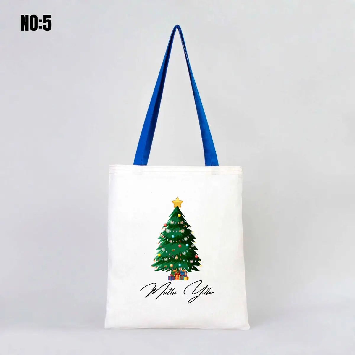 Yılbaşı Baskılı Renkli Kulp Ham Bez Çanta 35x40 cm (Özelleştirilebilir)