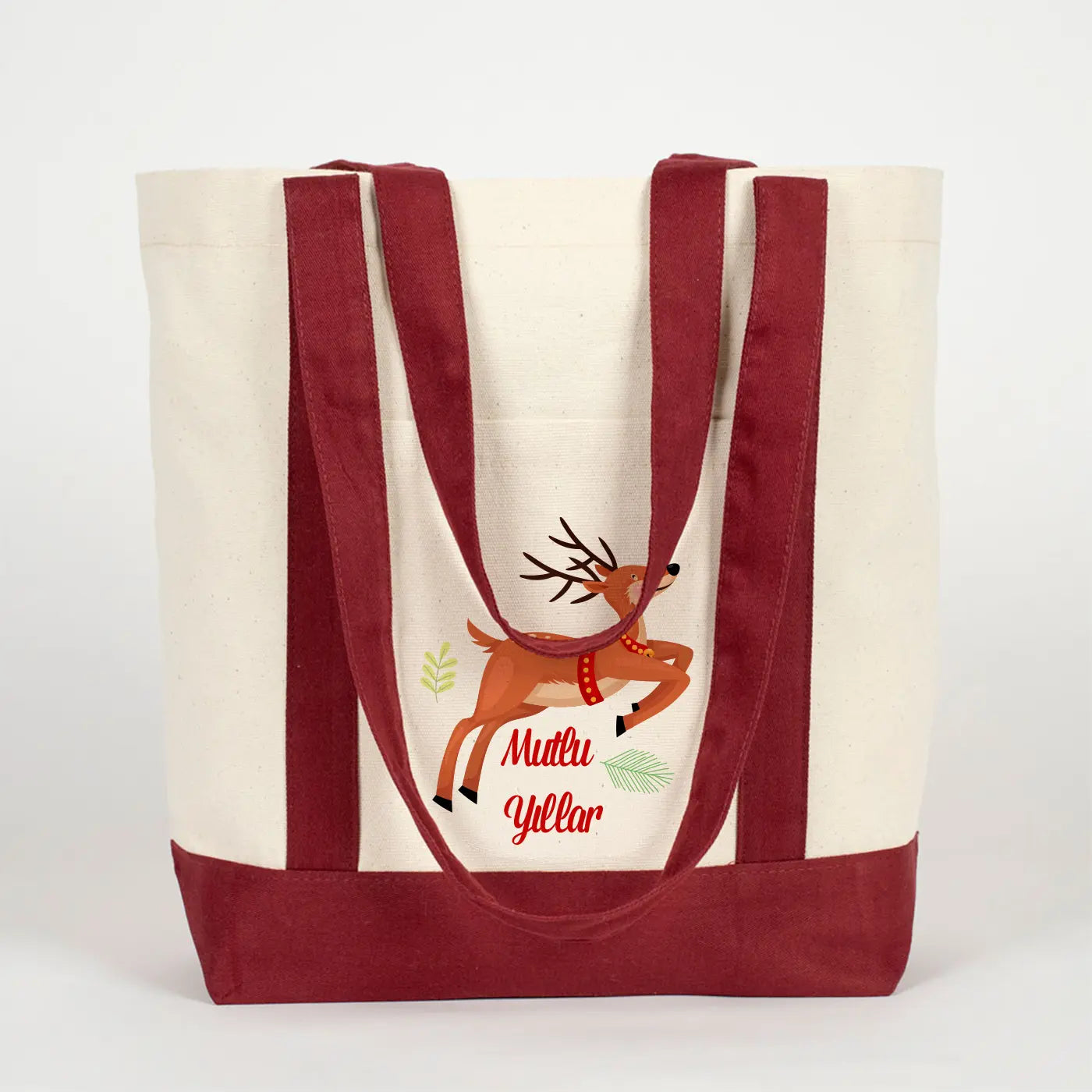 Yılbaşı Özel Bordo Kulplu Trend Kanvas Çanta 40x35x12 cm – Özelleştirilebilir