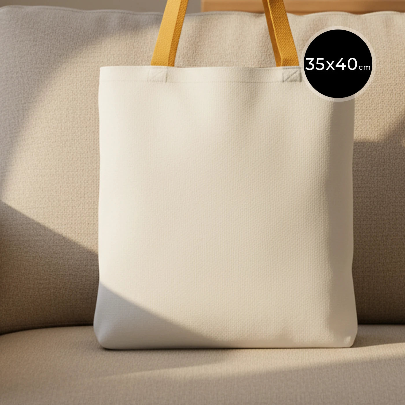 Hardal renkli kulplu, ham bezden üretilmiş 35x40 cm boyutlarında kullanışlı günlük çanta.
