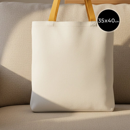 Hardal renkli kulplu, ham bezden üretilmiş 35x40 cm boyutlarında kullanışlı günlük çanta.
