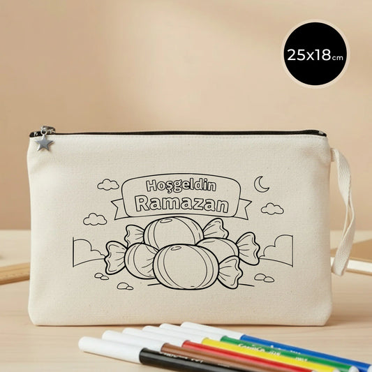 Boyanabilir 25x18 cm Astarlı Kanvas Kalemlik - Harçlık & Şeker Kesesi