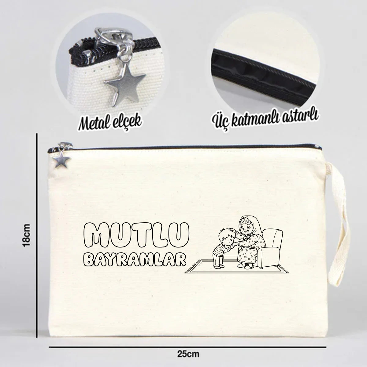 Boyanabilir 25x18 cm Astarlı Kanvas Kalemlik - Harçlık & Şeker Kesesi - detay görünüm