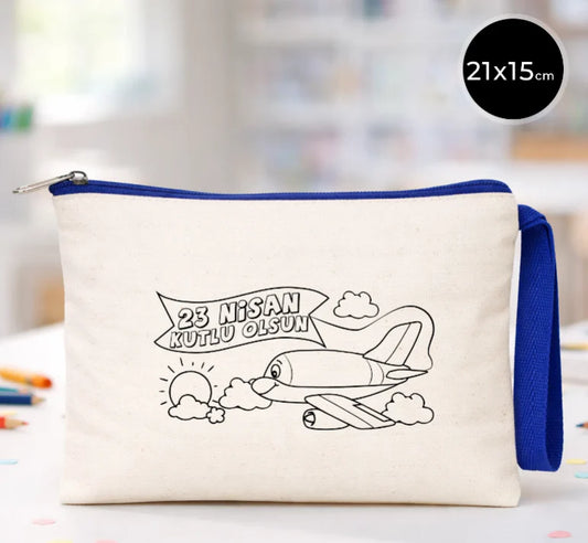 Boyanabilir 21x15 cm Saks Mavi Fermuarlı - 23 Nisan Hediyesi