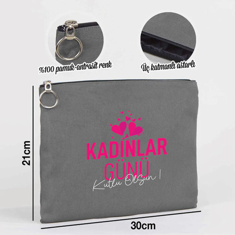 30×21 cm Antrasit Portföy Çanta Astarlı - Kadınlar Günü Hediyesi - detay görünüm