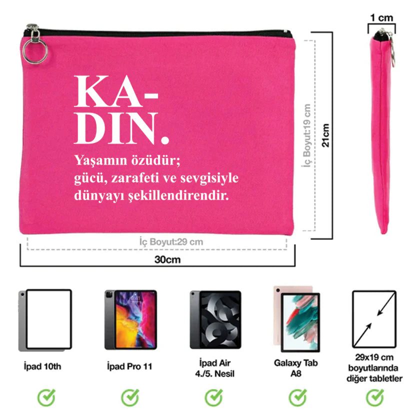 30×21 cm Fuşya Astarlı Portföy Çanta – Kadınlar Günü Hediyesi - detay görünüm