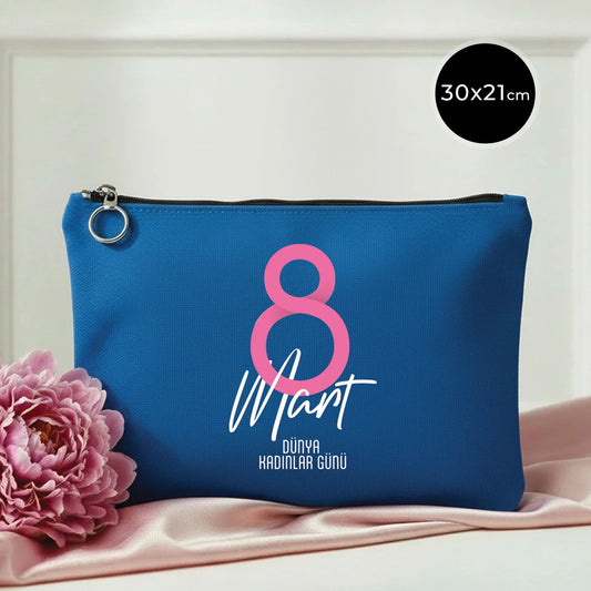 30×21 cm Mavi Portföy Çanta Astarlı – Kadınlar Günü Hediyesi