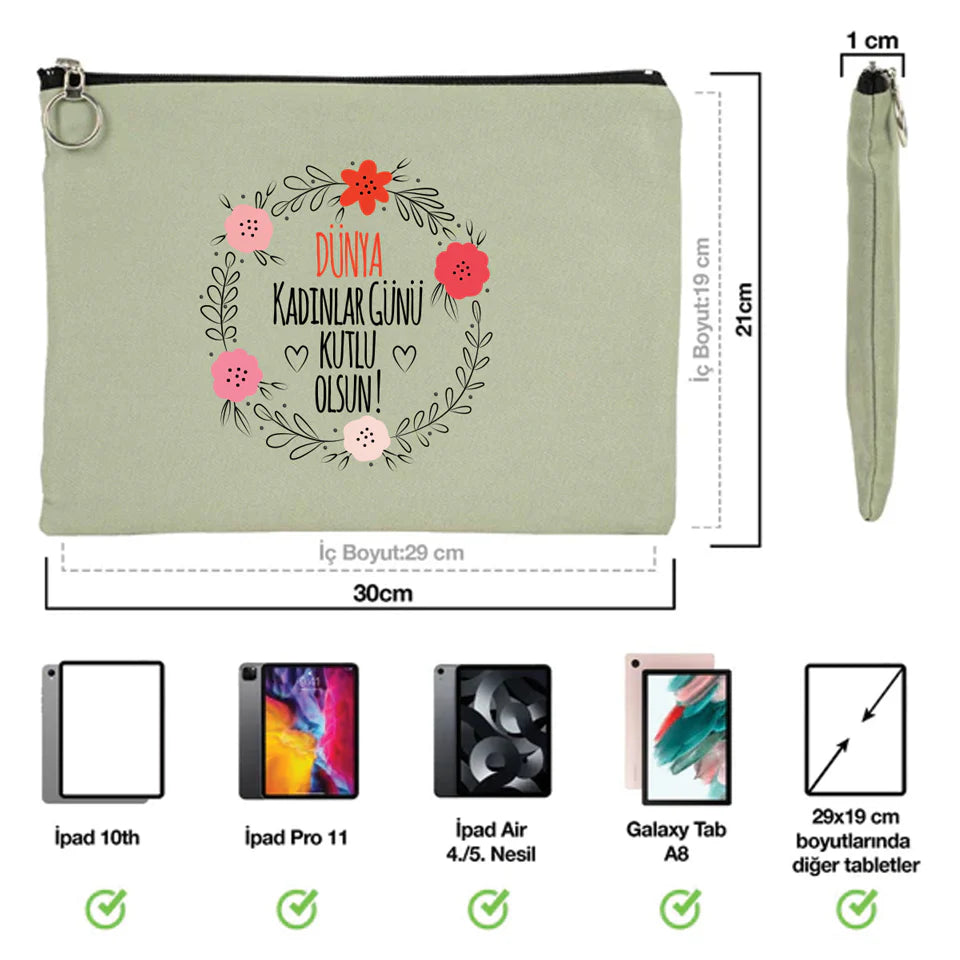 30×21 cm Mint Yeşili Portföy Çanta Astarlı – Kadınlar Günü Hediyesi - detay görünüm