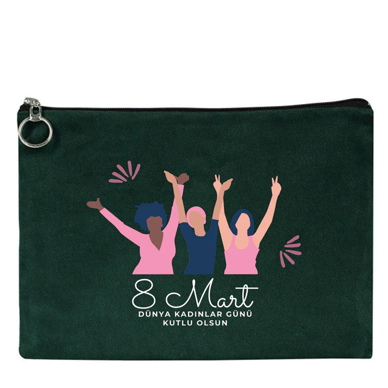 30×21 cm Çam Yeşili Astarlı Portföy Çanta – Kadınlar Günü Hediyesi - yakın çekim