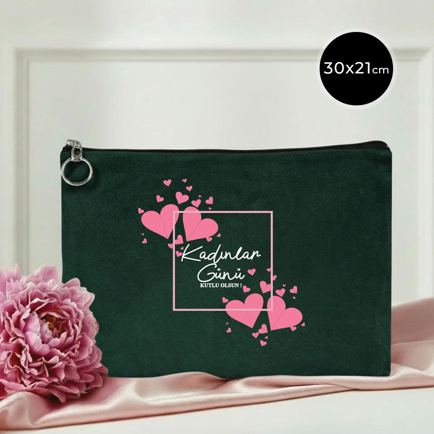 30×21 cm Çam Yeşili Astarlı Portföy Çanta – Kadınlar Günü Hediyesi