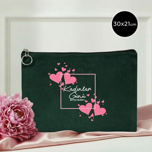 30×21 cm Çam Yeşili Astarlı Portföy Çanta – Kadınlar Günü Hediyesi