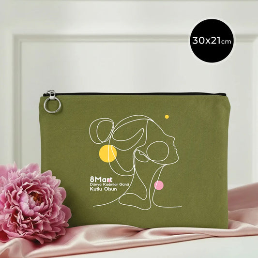 8 Mart Dünya Kadınlar Günü Clutch Kanvas Çanta (25x18 cm)
