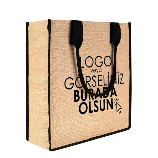 Logo baskılı büyük jüt omuz çanta, kurumsal promosyon ürünü