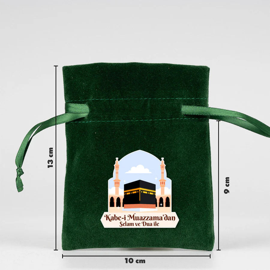 10x13 cm Kabe-i Muazzama’dan Selam ve Dua ile | Hac ve Umre Hediyelik Kadife ... - yakın çekim
