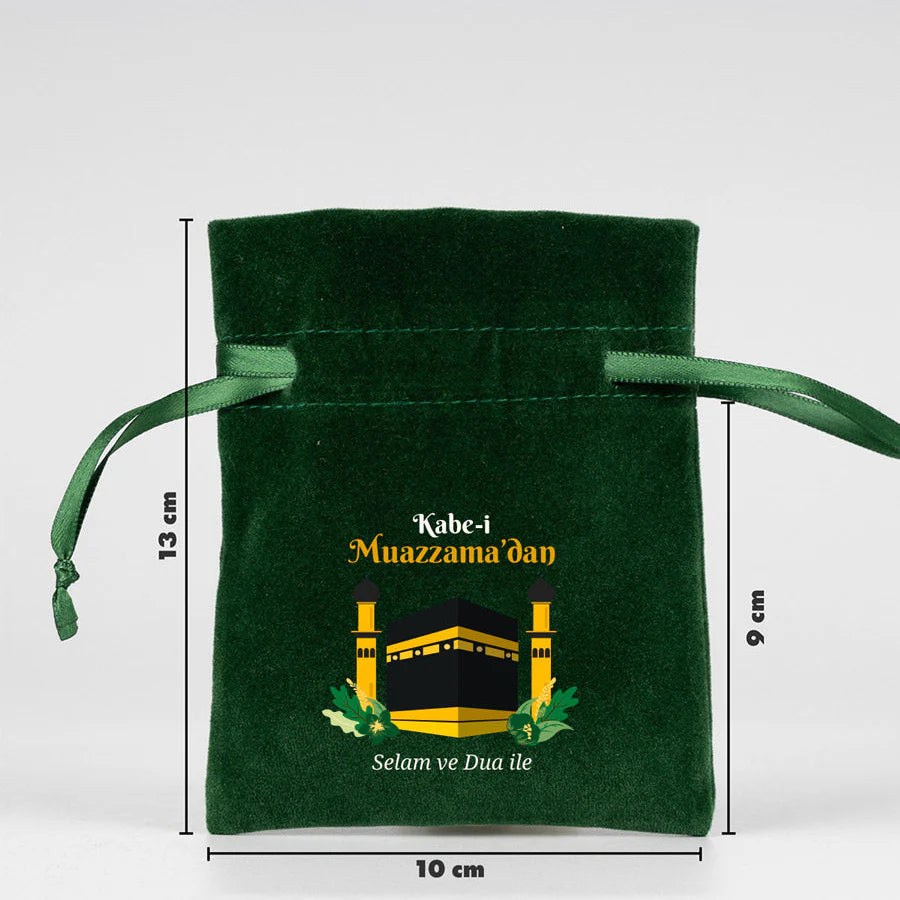 10x13 cm Dualarımıza Sizi de Ekledik | Hac ve Umre Hediyelik Kadife Gül Kese ... - kullanım örneği