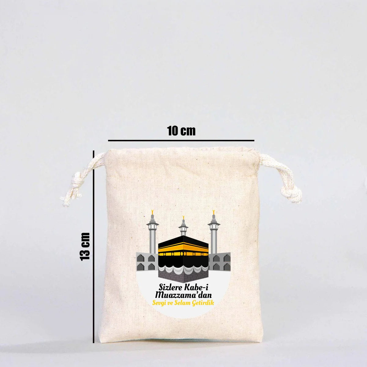 10x13 cm Dualarımıza Sizi de Ekledik | Hac ve Umre Hediyelik Bez Kese - yakın çekim