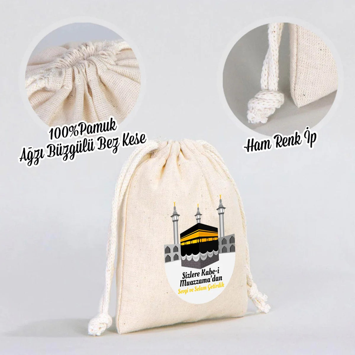 10x13 cm Dualarımıza Sizi de Ekledik | Hac ve Umre Hediyelik Bez Kese - kullanım örneği