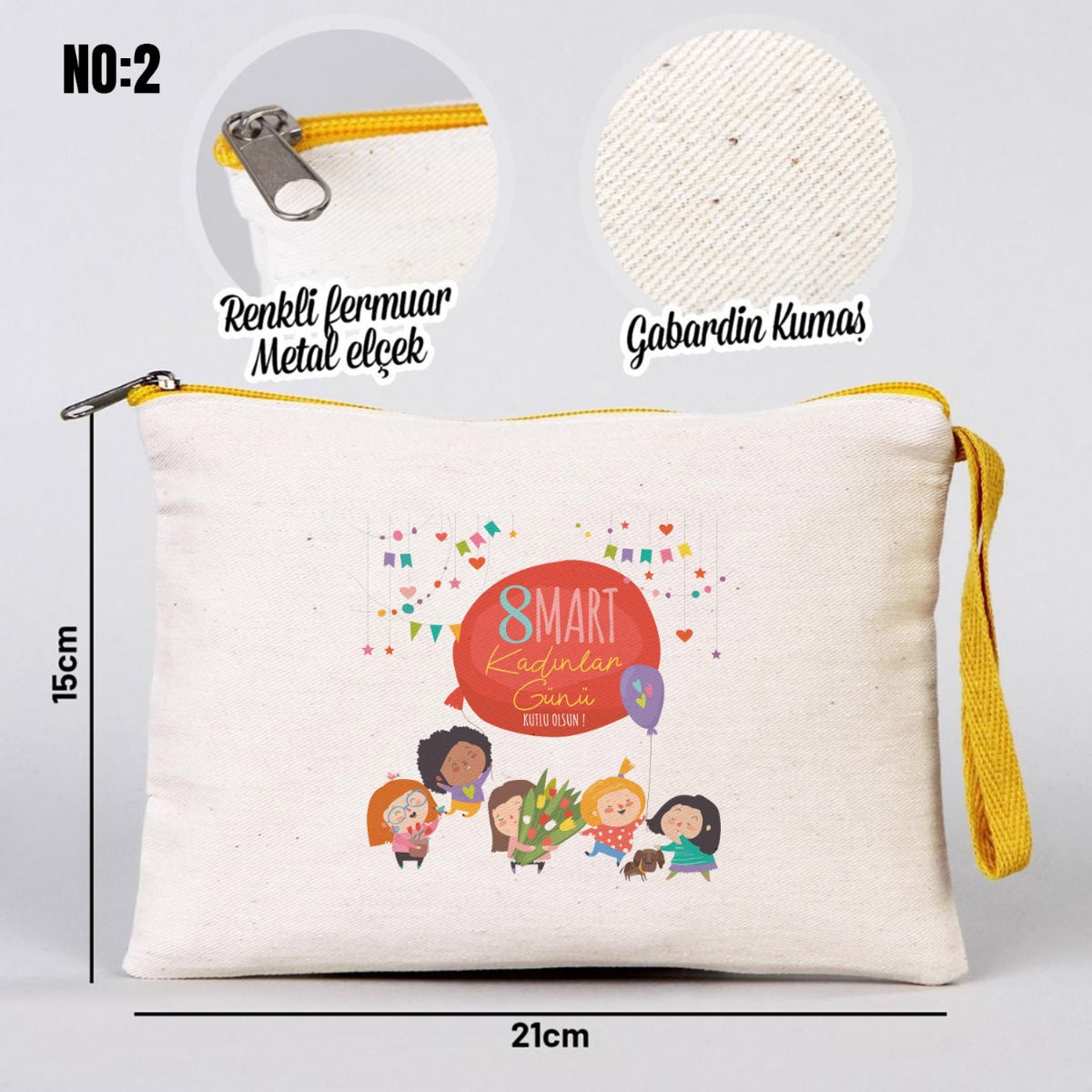 Kadınlar Günü Renkli Fermuarlı Clutch 21x15 cm - görsel 16