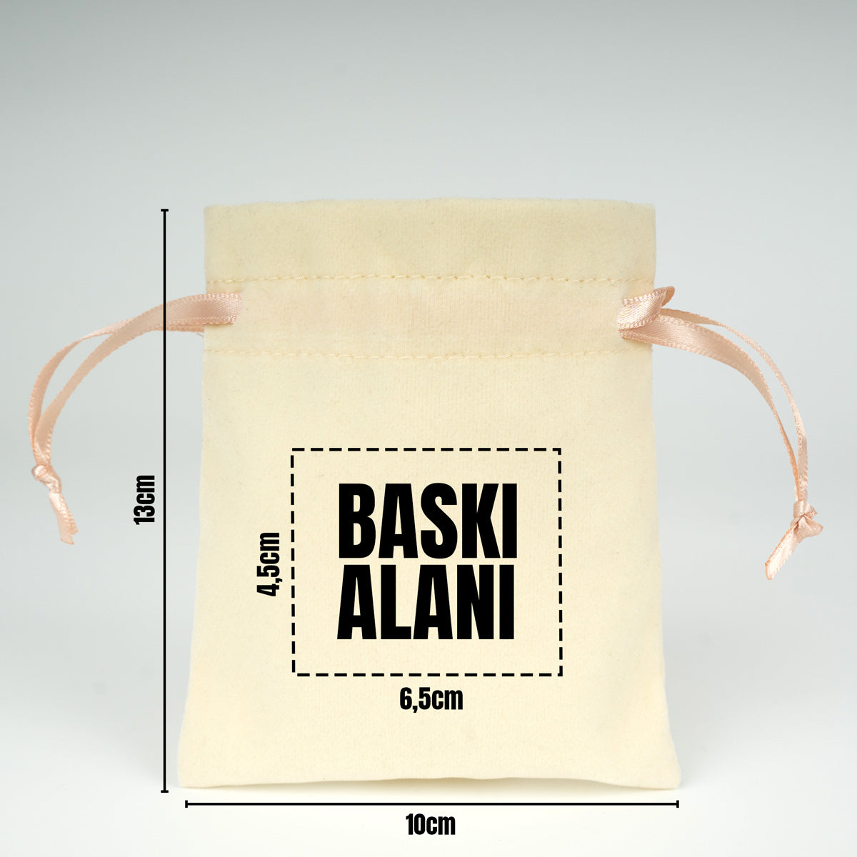 Kadife Gül Kese 10x14,5 cm - Pudra Renk İp (Özelleştirilebilir)