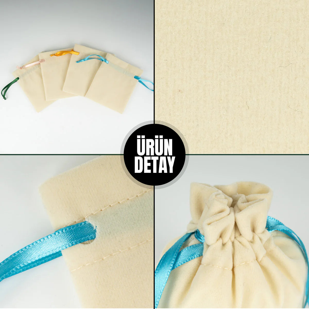 10x13 cm Turkuaz Renk İp Kadife Gül Kese - Bayram Harçlık Kesesi - görsel 6