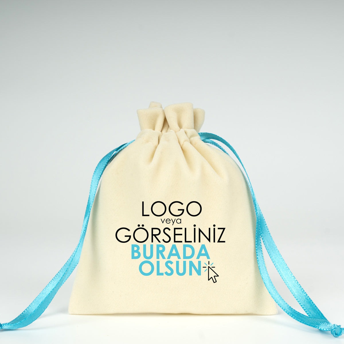 Kadife Gül Kese 10x14,5 cm - Turkuaz Renk İp (Özelleştirilebilir)