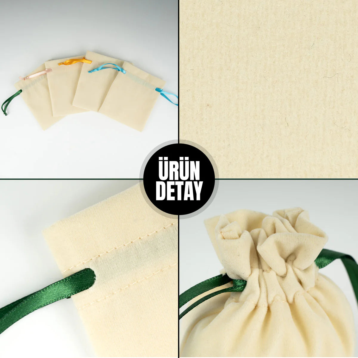 Kadife Gül Kese 10x13 cm Yeşil Renk İp - Bayram Kesesi - farklı açı