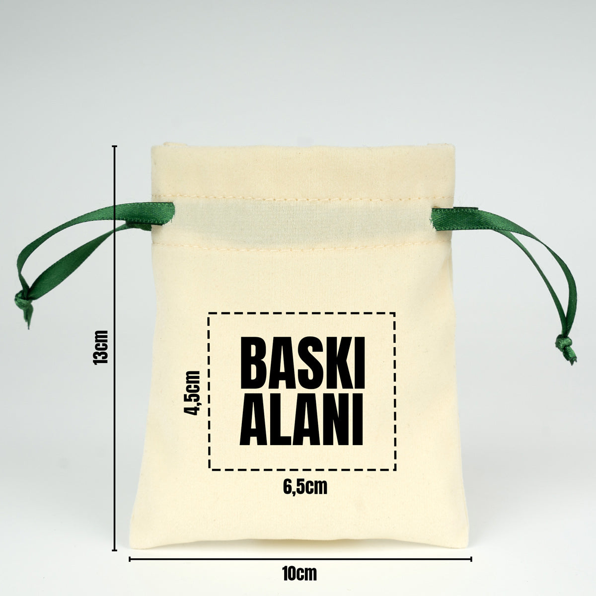 Kadife Gül Kese 10x14,5 cm - Yeşil Renk İp (Özelleştirilebilir)