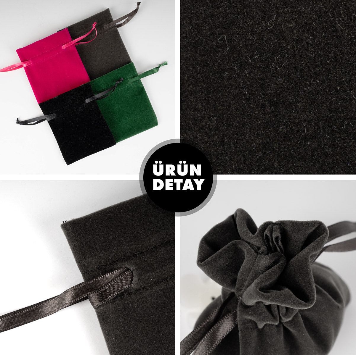 Kadife Gül Kese 10x13 cm - Antrasit (Özelleştirilebilir)