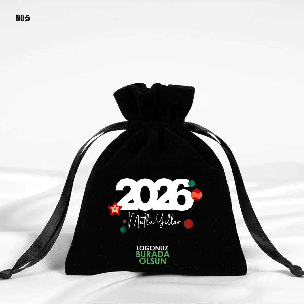 Yılbaşı Temalı Kadife Gül Kese 10x13 cm