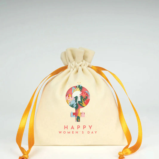 10x13 cm Turuncu Renk İp Kadife Gül Kese - Kadınlar Günü Hediyesi