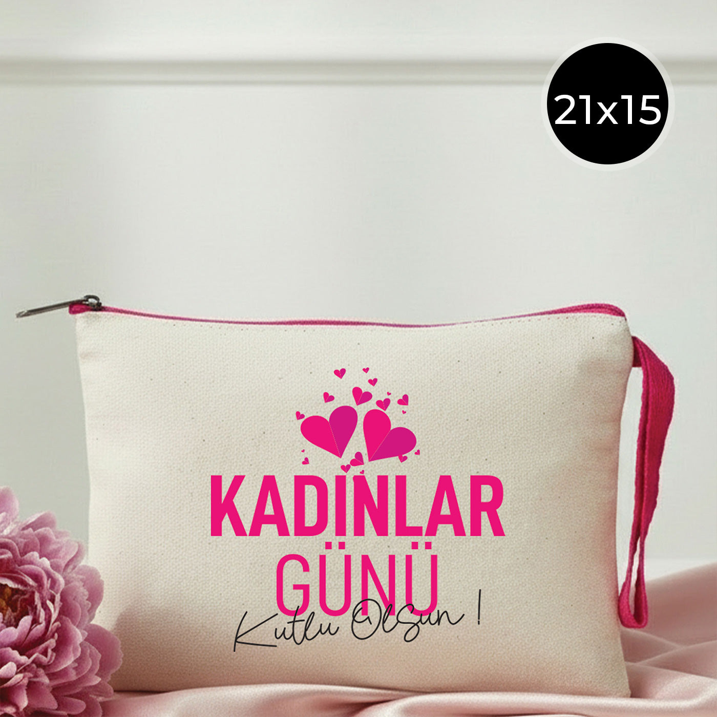 Kadınlar Günü Renkli Fermuarlı Clutch 21x15 cm