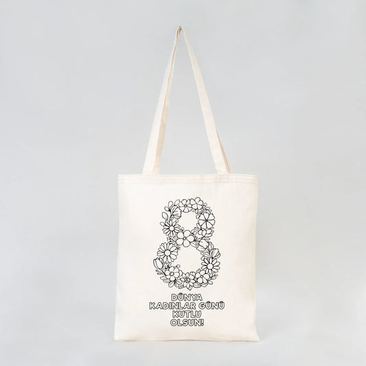 Boyanabilir 35x40 cm Gabardin Bez Çanta - Kadınlar Günü Hediyesi - detay görünüm