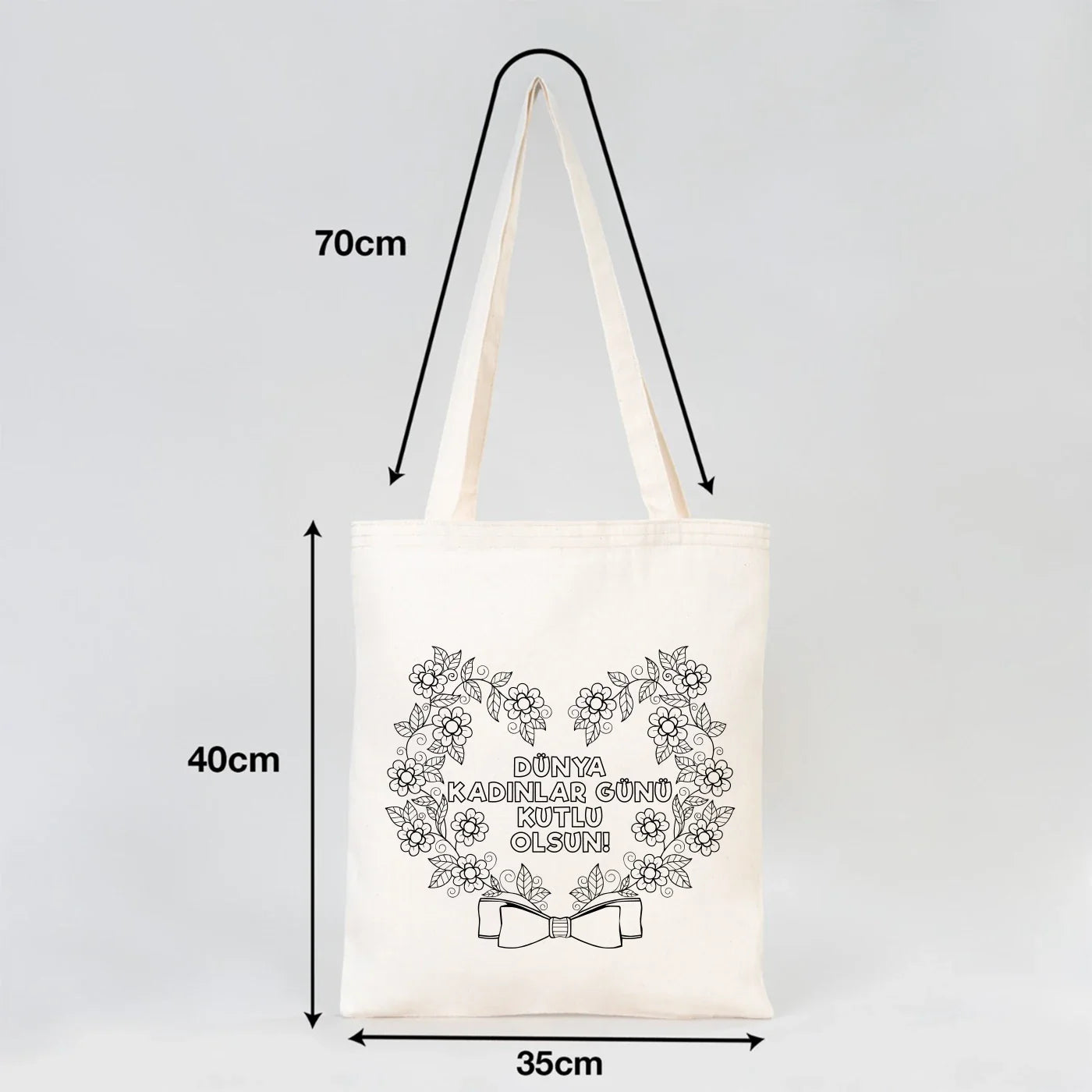 Boyanabilir 35x40 cm Gabardin Bez Çanta - Kadınlar Günü Hediyesi - yakın çekim