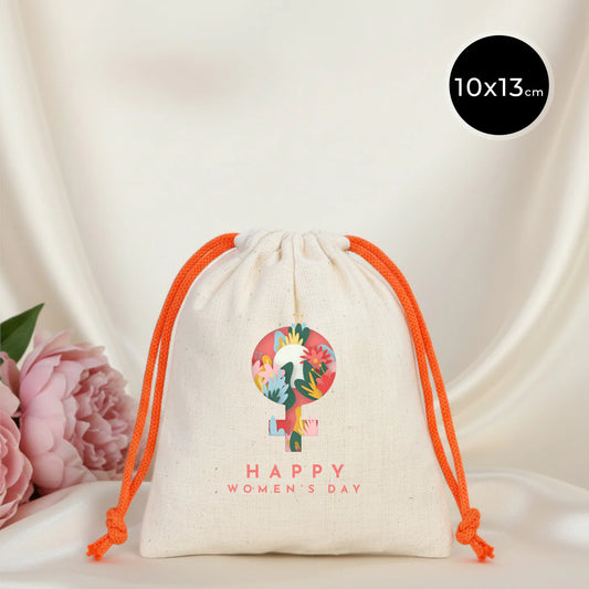 10x13 Turuncu İpli Bez Kese – Kadınlar Günü Hediyesi