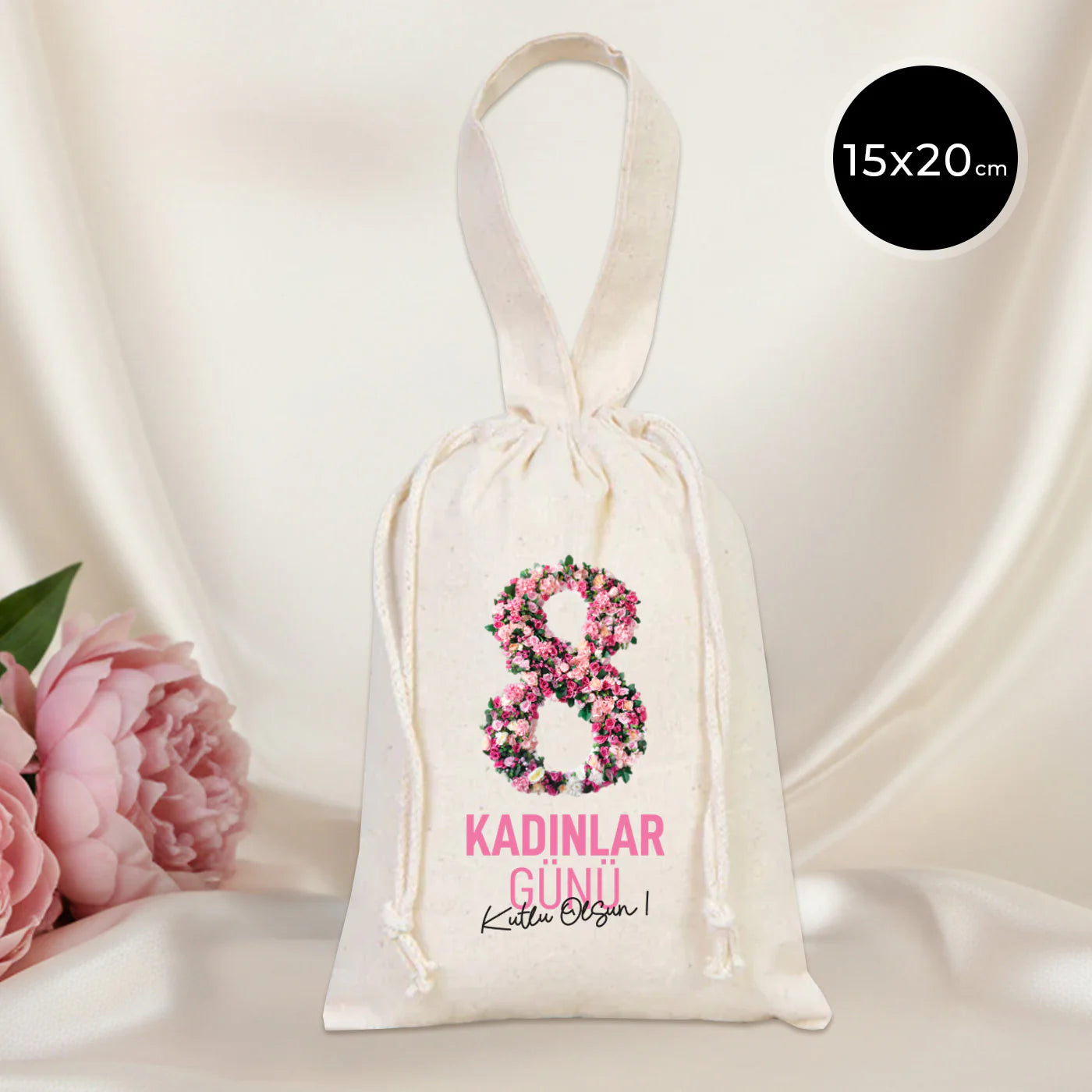 15x20 Bez Kese Tek Tutma Kısa Kulp - Kadınlar Günü Hediyesi